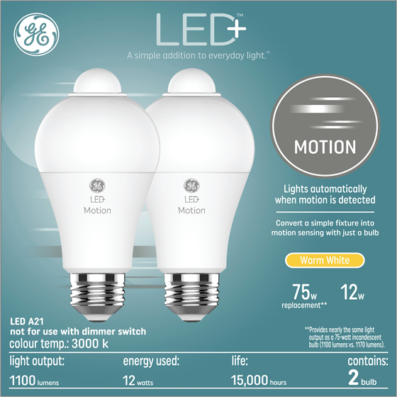 GE LED+ A21 Motion Soft White 2PK 1 ea, $30.00/1ea