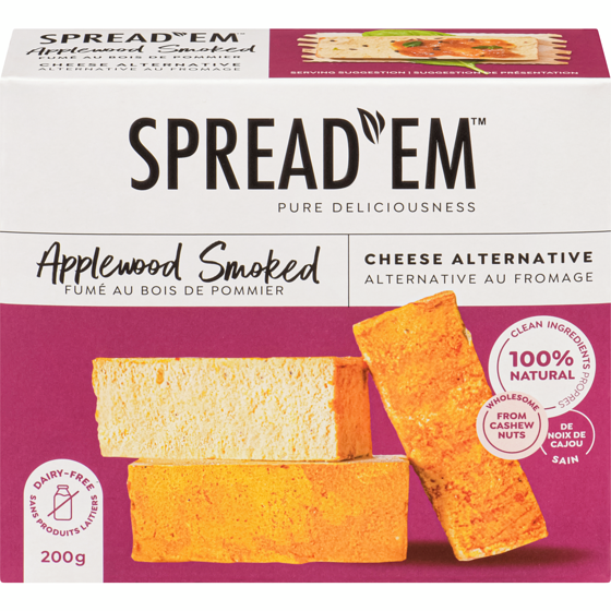 Spread 'Em Kitchen Co. Cheese Alternative Applewood Smoked 200 g, $6.00/100g