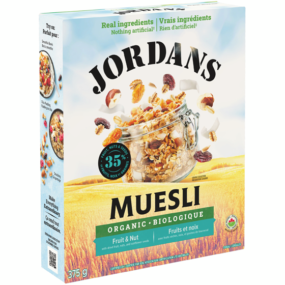 Jordan’s Muesli Fruits et noix biologique 375 g, 1,86 $/100g