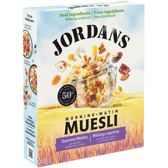 Jordan’s Muesli Mélange suprême 400 g, 1,87 $/100g