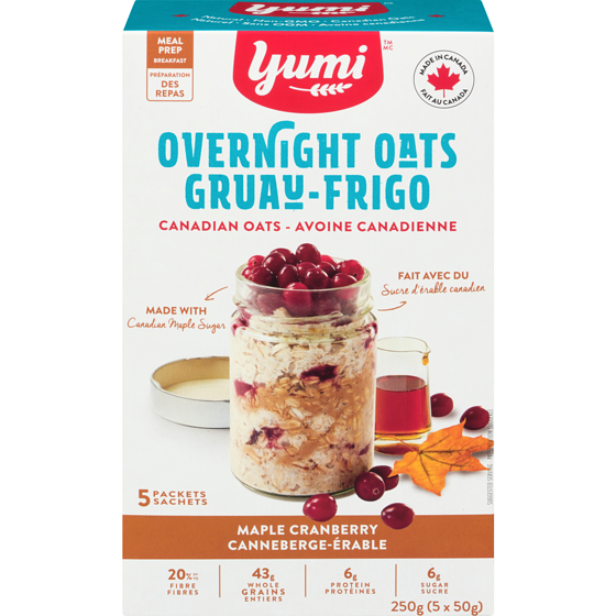 Yumi Organics Overnight Canadian Oats, Maple Cranberry, 5 Packets 250 g, $2.80/100g