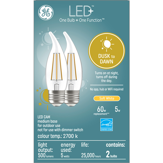 GE LED+ 60W Dusk2Dawn Cam Soft White 2PK 1 ea, $30.00/1ea