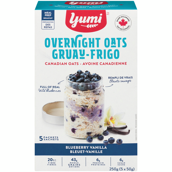 Yumi Organics Gruau-frigo, bleuet vanille 250 g, 4,40 $/100g