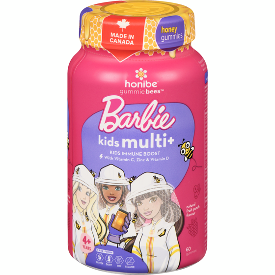 Honibe Gummie Bees Barbie Kids Multi+ Kids Fruit Punch Flavour 4+ Years, 60 capsules 1 ea, $0.31/1ea