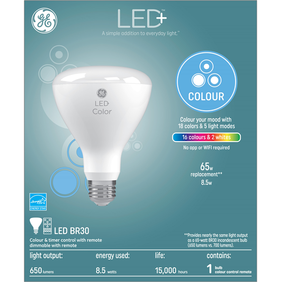 GE LED+ R30 RGB Color with Remote 1PK 1 ea, $30.00/1ea