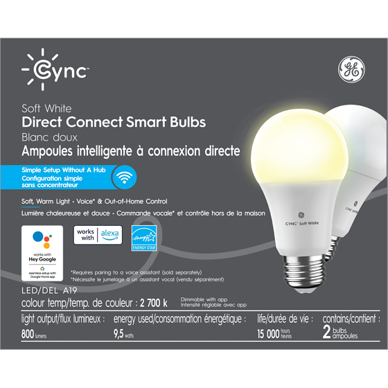 GE CYNC Soft White A19 2PK 1 ea, $30.00/1ea