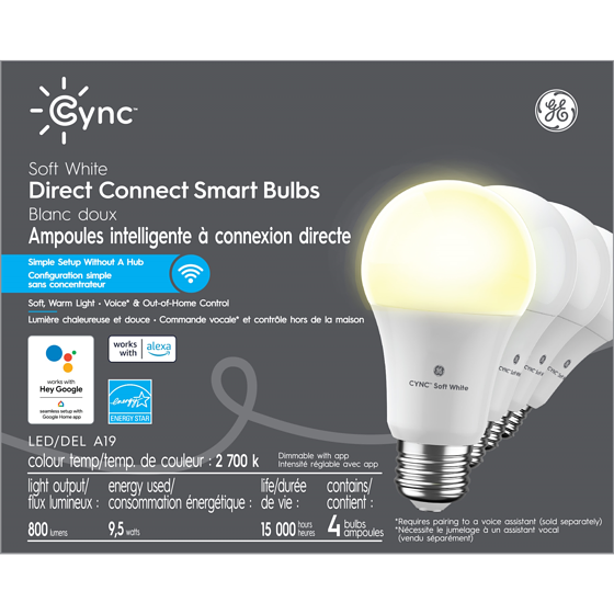 GE CYNC Soft White A19 4PK 1 ea, $50.00/1ea