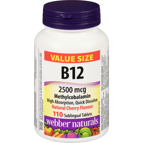 Webber Naturals B12 2500 Mcg Natural Cherry Flavour Value Size 110 ea, $0.21/1ea