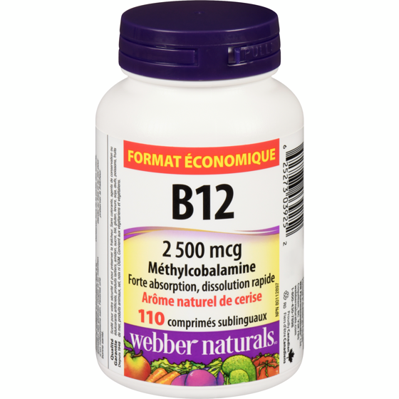 Webber Naturals B12 2 500 mcg arôme naturel de cerise format économique 110 ea, 0,17 $/1ch
