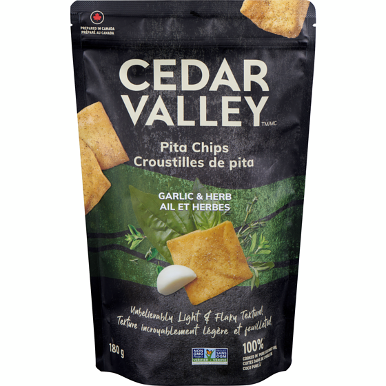 Cedar Valley Croustilles de pita ail et herbes 180 g, 3,05 $/100g