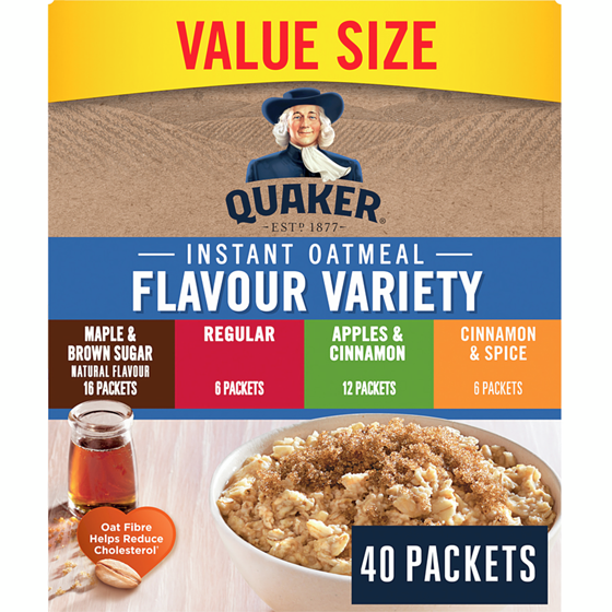 Quaker Instant Oatmeal Flavour Variety Value Size 1.54 kg, $1.36/100g