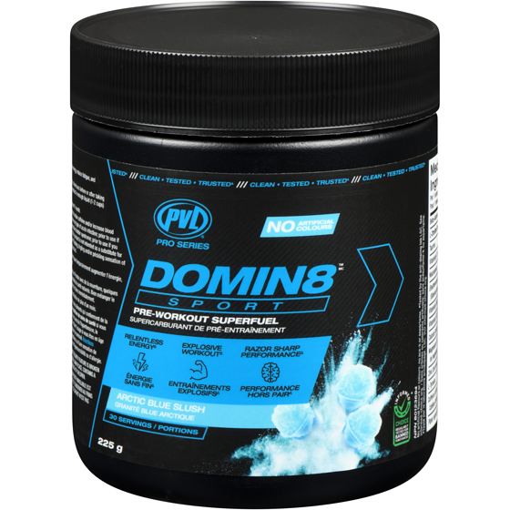 PVL Essentials Domin8 Sport Pre-Workout Superfuel Arctic Blue Slush 225 g, $13.33/100g