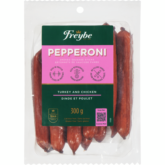 Freybe Smoked Sausage Sticks Pepperoni Turkey and Chicken 300 g, $4.50/100g