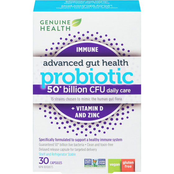 Genuine Health Advanced Gut Health Probiotic Immune + Vitamin D And Zinc 30 ea, $1.60/1ea