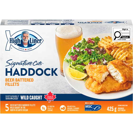 High Liner Signature Cuts Beer Battered Haddock 425 g, $2.47/100g