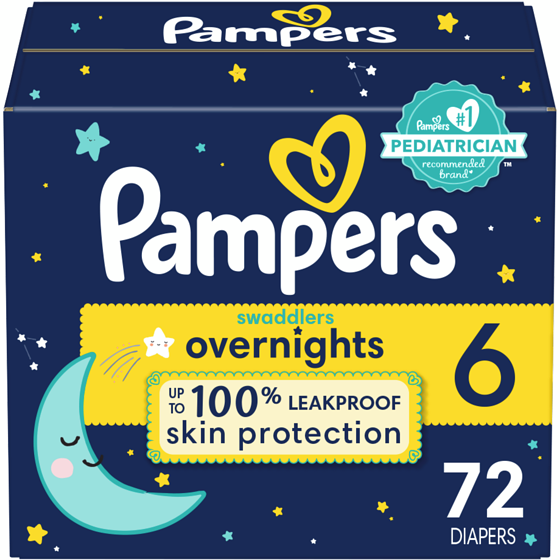 Pampers Couches Swaddlers Overnight, taille 6, 72 couches 72 ea, 0,58 $/1ch