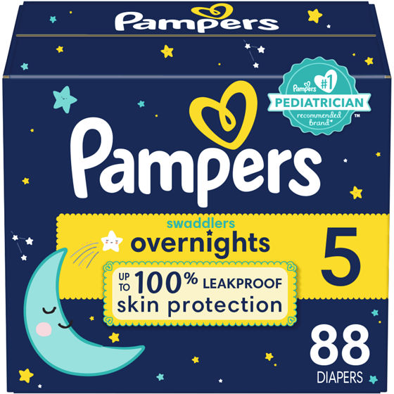 Pampers Couches Swaddlers Overnight, taille 5, 88 couches 88 ea, 0,48 $/1ch