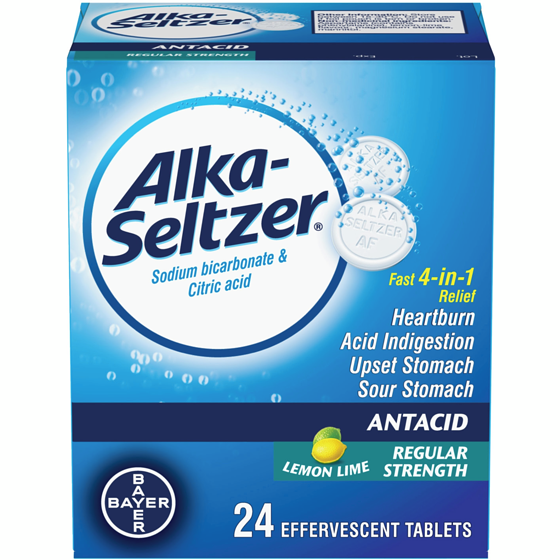 Alka Seltzer Antacid Heartburn Relief Effervescent Tablets, Lemon Lime Flavour 24 ea, $0.23/1ea