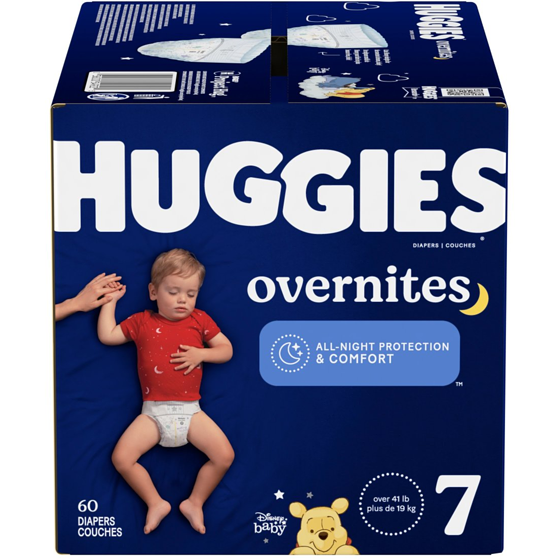 Huggies Couches pour bébé Overnites pour la nuit, taille 7 (plus de 19 kg [41 livres]), 60 unités 60 ea, 0,70 $/1ch