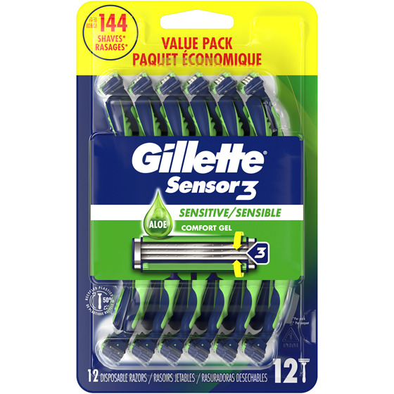 Gillette Sensitive Men's Disposable Razor, 12 Razors 12 ea, $1.79/1ea