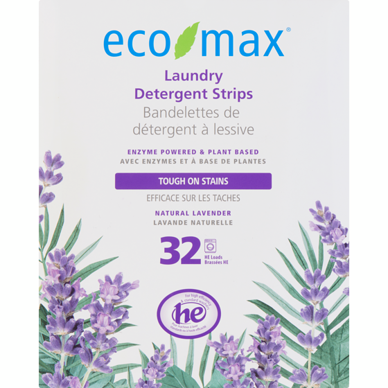 Eco-Max Bandelettes de détergent à lessive lavande naturelle 32 ea, 0,34 $/1ch