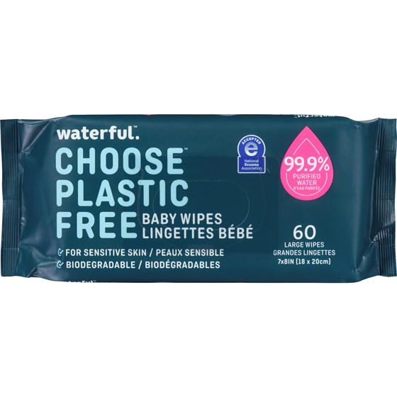 Waterful. Choose plastic free lingettes bébé 60 ea, 0,07 $/1ch