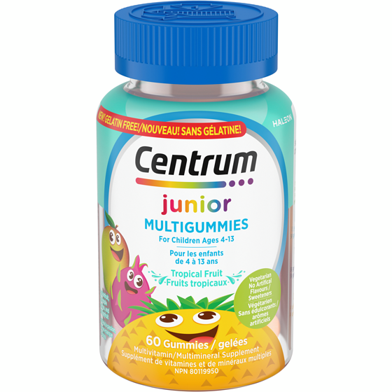 Centrum Multigummies Junior aux fruits tropicaux, supplément de vitamines et de minéraux multiples, saveurs d’ananas-mangue, de pitaya et de fruit de la passion, 60 60 ea, 0,24 $/1ch