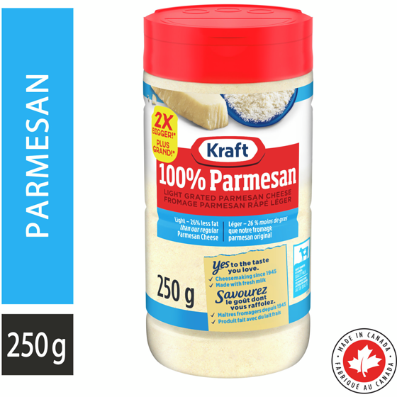 Kraft Fromage parmesan râpé léger 250 g, 4,60 $/100g