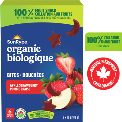 SunRype Bouchées de fruits biologiques Pomme fraise 108 g, 4,17 $/100g