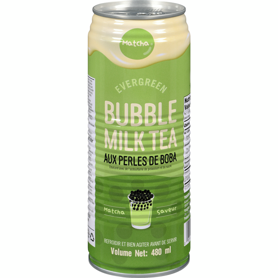 Evergreen Bubble milk tea aux perles de boba matcha saveur 480 ml, 0,79 $/100ml