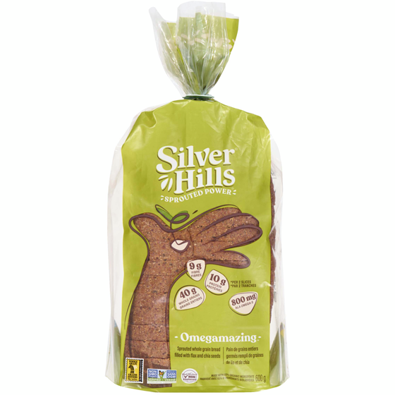 Silver Hills Pain de grain entier OmegAmazing Sprouted Power, rempli de graines de lin et de chia 600 g, 1,00 $/100g