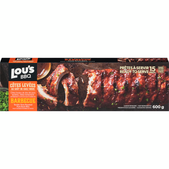 Lous Tender Slow Roasted Pork Back Ribs Fully Cooked In Barbecue Sauce 600 g, $2.42/100g