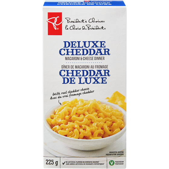 le Choix du Président Dîner de macaroni au fromage Cheddar de luxe 225 g, 0,80 $/100g