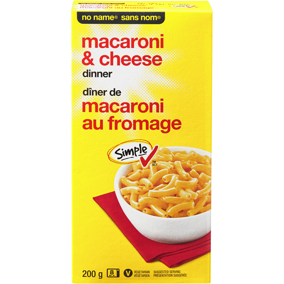Sans Nom Dîner de macaroni au fromage 200 g, 0,65 $/100g