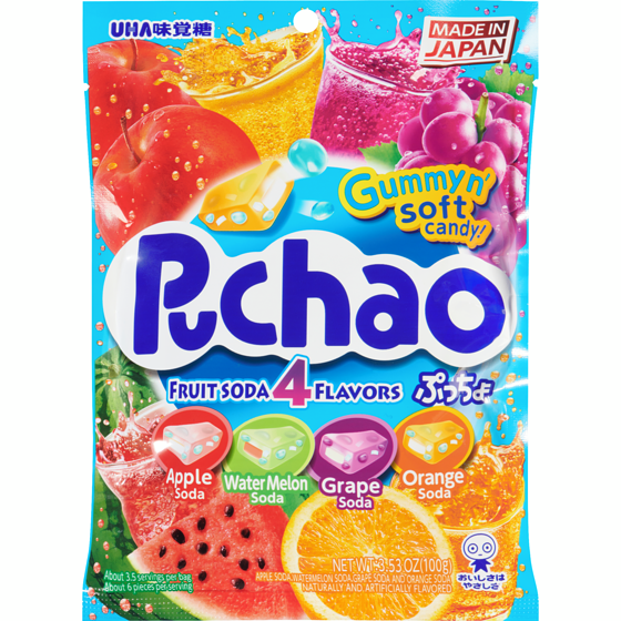 Puchao Puchao bonbons sodas fruits 4 saveurs 100 g, 3,79 $/100g
