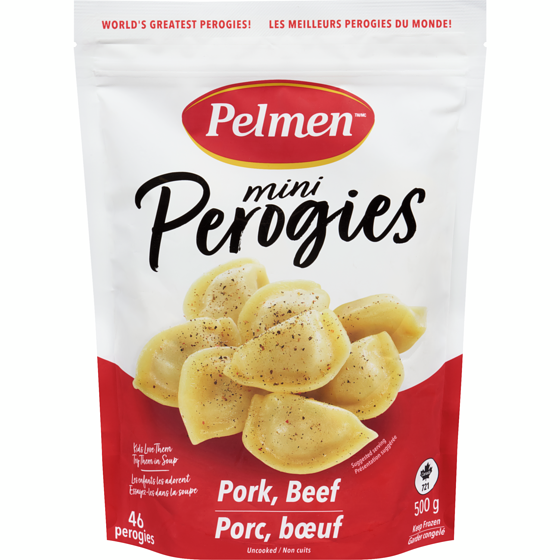 Pelmen Pork, Beef Mini Perogies 500 g, $1.00/100g