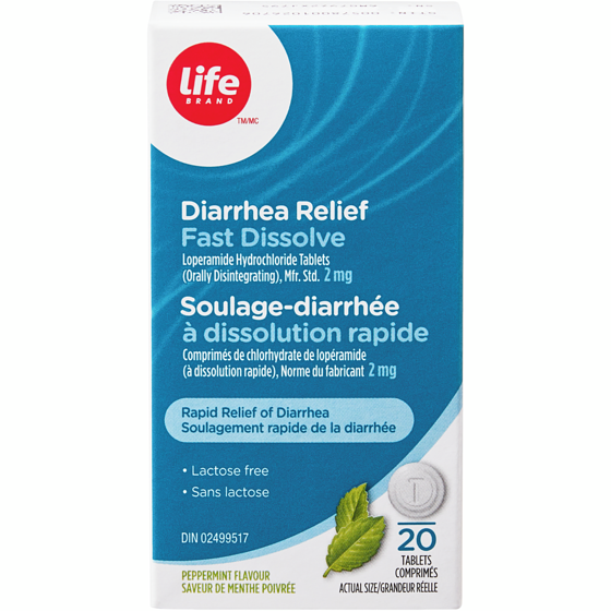 Life Brand Diarrhea Relief Fast Dissolve Peppermint Flavour 2 mg 20 Tablets 20 ea, $1.00/1ea