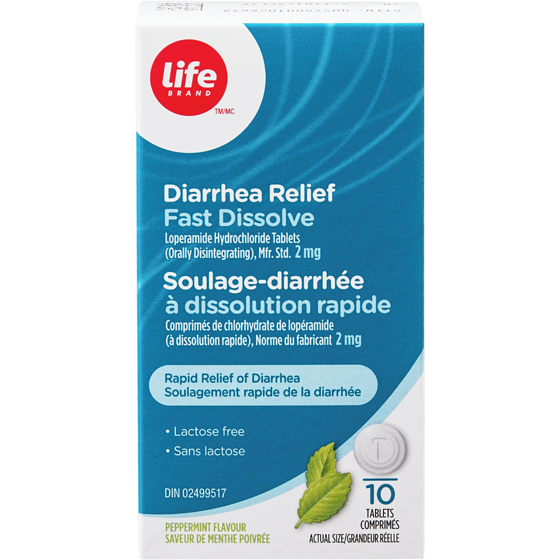Life Brand Diarrhea Relief Fast Dissolve Peppermint Flavour 2 mg 10 Tablets 10 ea, $1.20/1ea