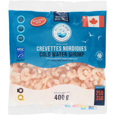 Blue Tide Crevettes nordiques 400 g, 3,25 $/100g