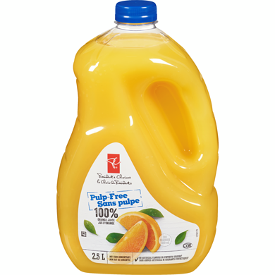 le Choix du Président Jus d’orange sans pulpe 2.5 l, 0,28 $/100ml
