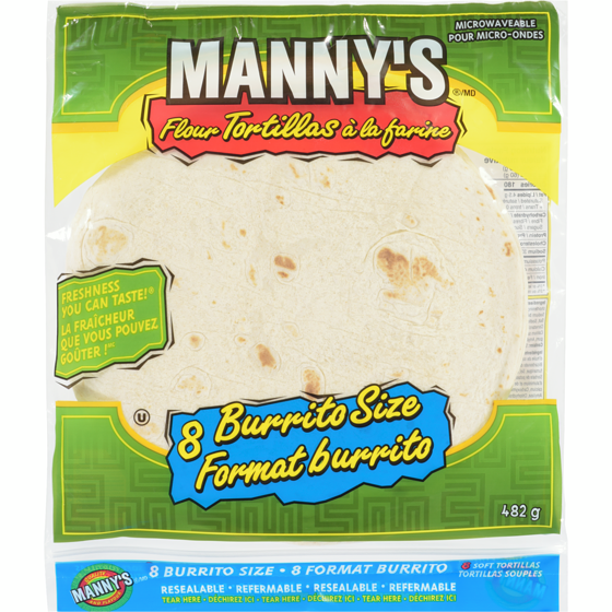 Manny's Flour Tortillas 482 g, $0.83/100g