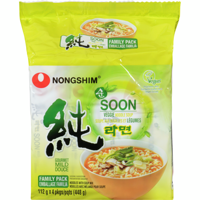 Nong Shim Soon soupe aux nouilles et légumes nouilles avec mélange pour soupe gourmet douce emballage familia 448 g, 1,45 $/100g