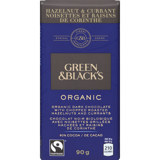 Green & Blacks Organic Dark Chocolate With Chopped Roasted Hazelnuts And Currants Imtense Dark 90 g, $7.21/100g