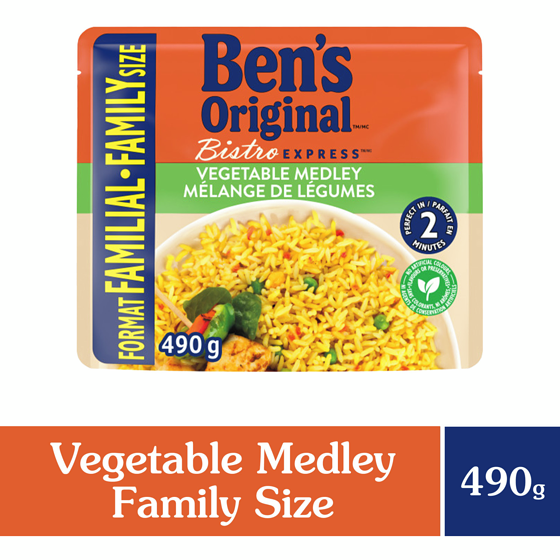 Bens Original BISTRO EXPRESS Vegetable Medley Rice Family Size Side Dish 490 g, $1.12/100g