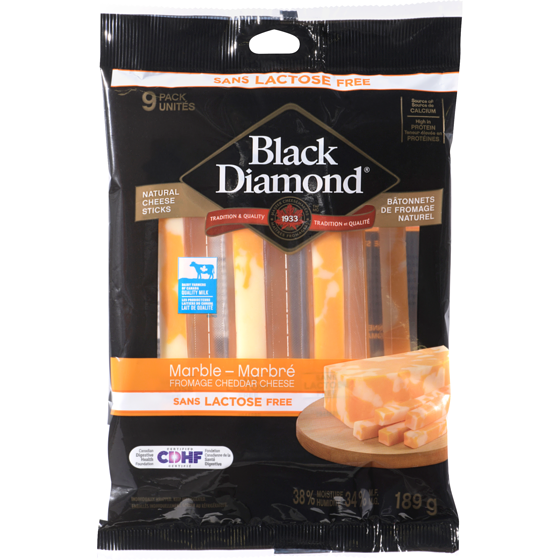Black Diamond Bâtonnets de fromage marbré sans lactose. 189 g, 3,16 $/100g