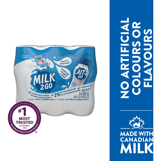 Milk 2 Go 2% Partly Skimmed Milk 6x200.0 ml, $0.58/100ml