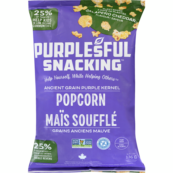 Purplesful Ancient Grain Purple Kernel Popcorn Jalapeño Cheddar Flavour 136 g, $3.67/100g