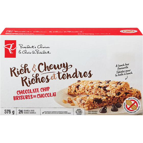 le Choix du Président Barres granola riches et tendres aux brisures de chocolat 576 g, 1,99 $/100g