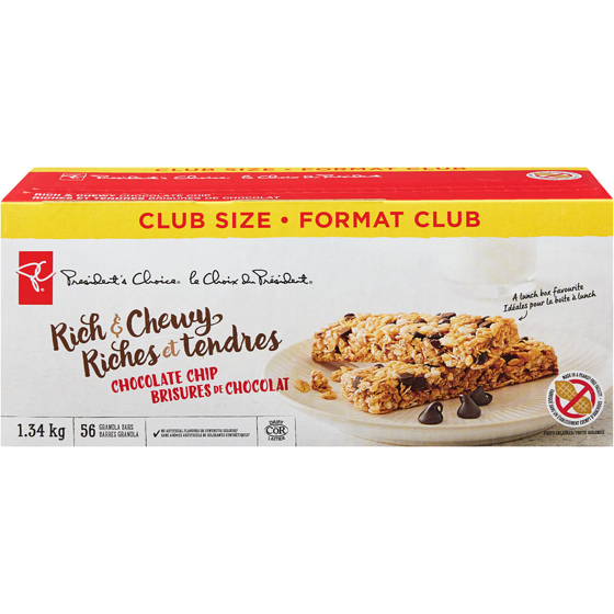 President's Choice Rich and Chewy Chocolate Chip Granola Bars Club Size 1344 g, $1.26/100g