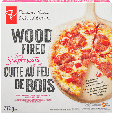 President's Choice Wood Fired Spicy Soppressata Pizza  373 g, $1.69/100g